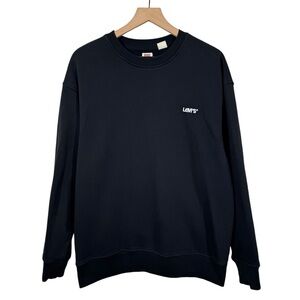 Levis Mens Black Relaxed Embroidered Spellout Pullover Sweatshirt Size M Crew